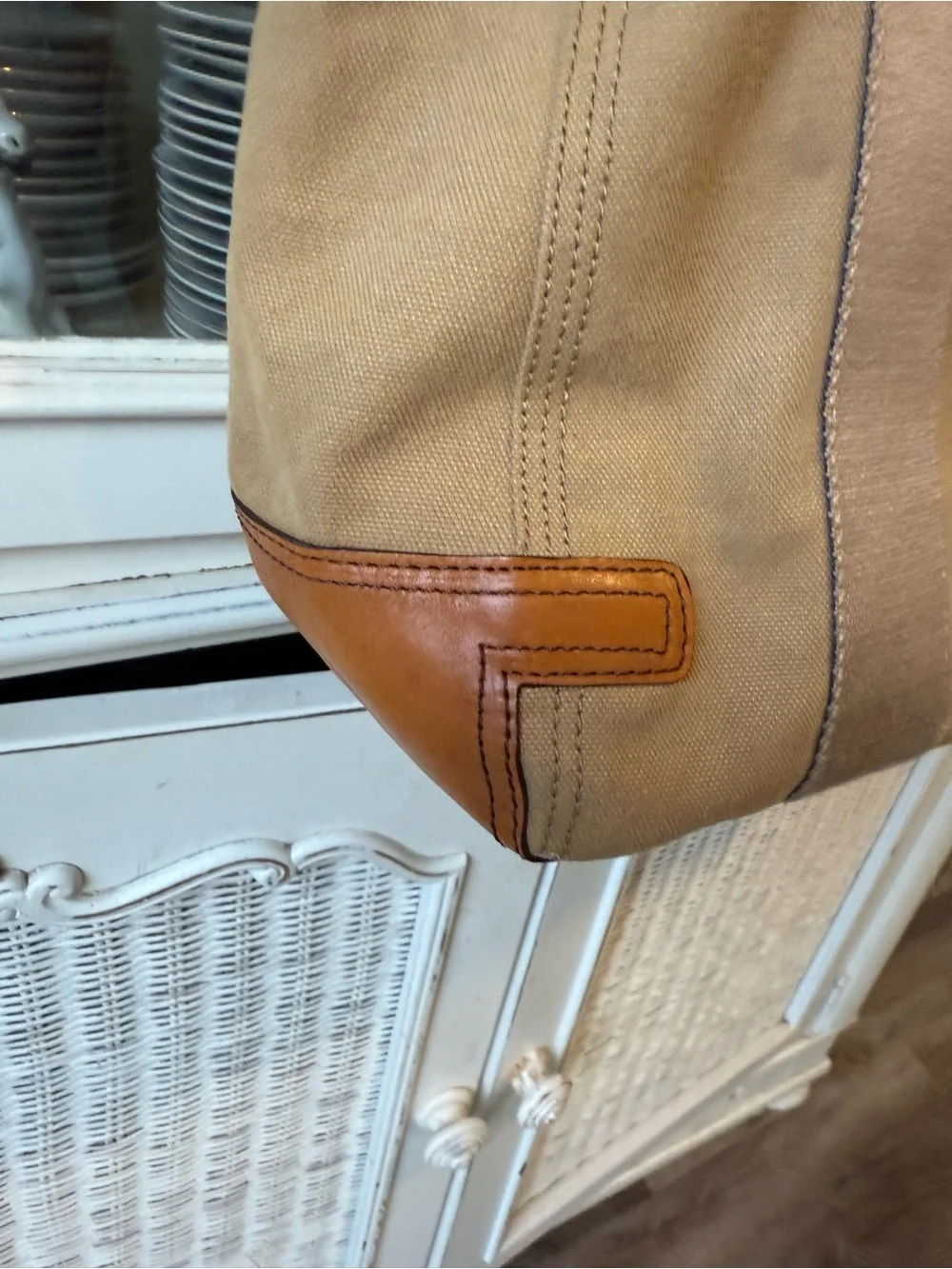 vintage Brooks Brothers canvas and leather utility tote bag